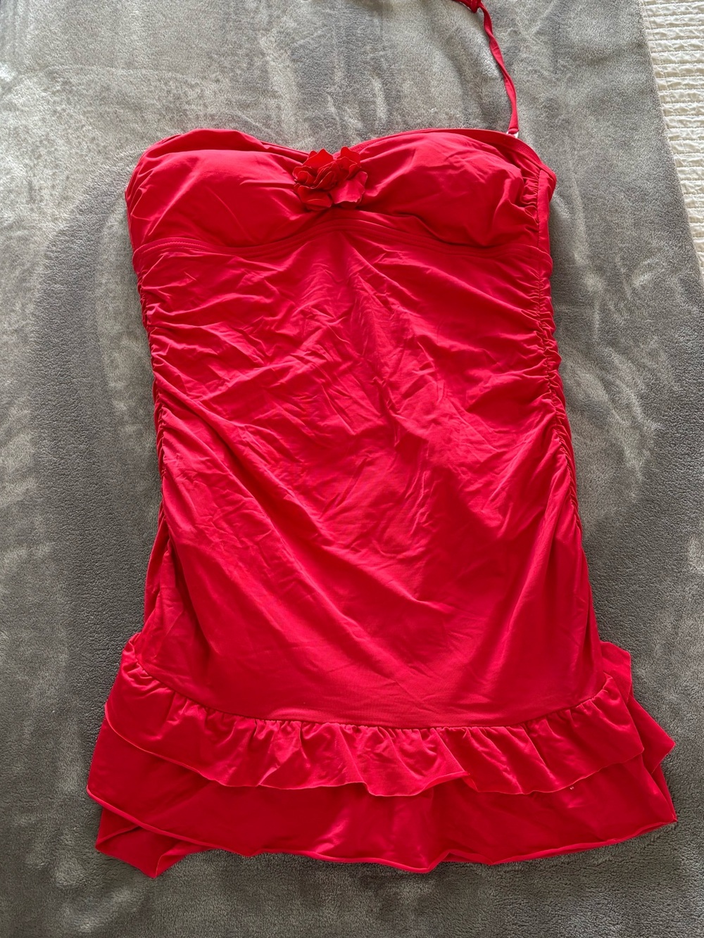 Kenneth Cole Reaction Bright Red Strapless Ruffled Swim Dress
